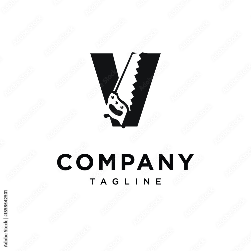 Fototapeta premium Letter V Wood Saw Logo Icon Vector