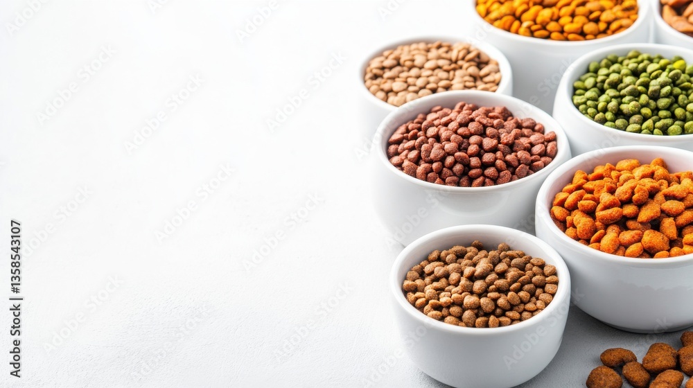 Colorful Variety of Beans and Lentils in White Bowls on Table Colorful Variety of Beans and Lentils in White Bowls on Table