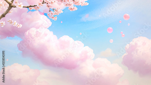 Blossoming Pink Cherry Trees against a Blue Sky
