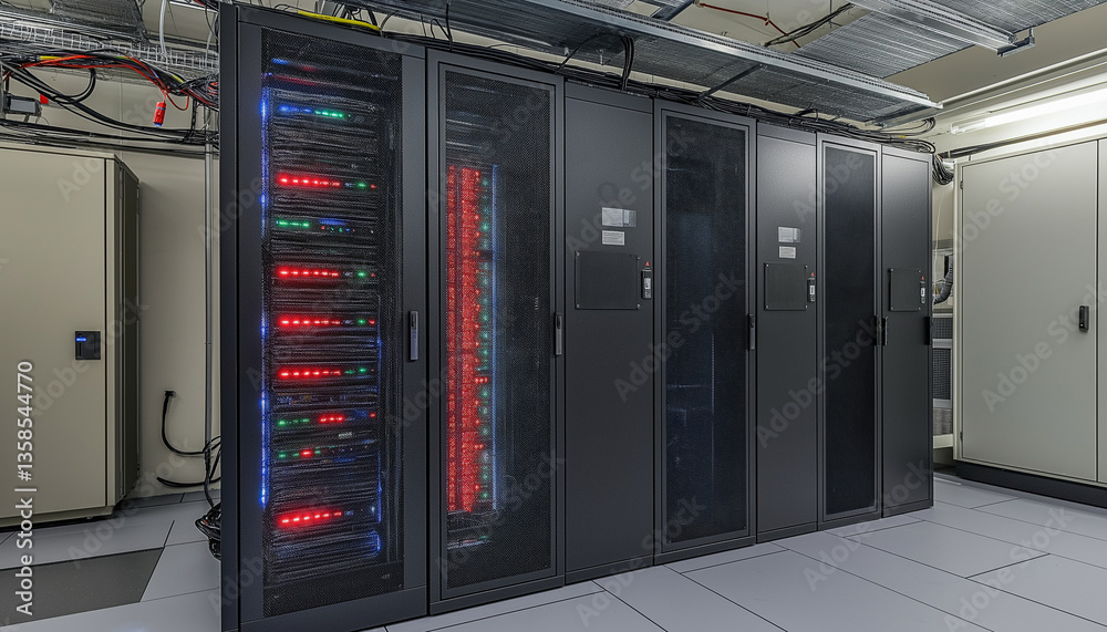 Modern Data Center Server Room with Network Equipment Racks Modern Data Center Server Room with Network Equipment Racks
