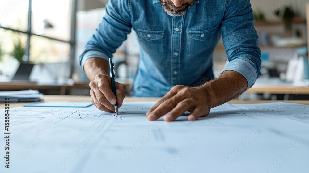 Obraz premium Architect Designing Blueprint