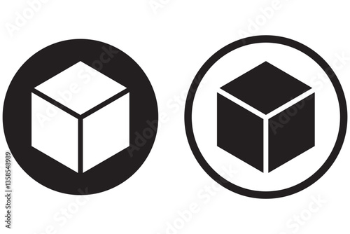 Cube icon. Hexagon shape symbol. 3d or three dimensional sign. Geometric polygon logo. Isometric perspective interface button. Vector illustration image. 
