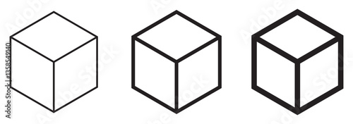 Cube icon. Hexagon shape symbol. 3d or three dimensional sign. Geometric polygon logo. Isometric perspective interface button. Vector illustration image. 