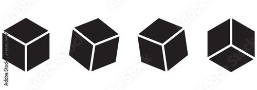 Cube icon Black line art vector logo set. Cube Set Icons. Simple Icon Shape. Linear, silhouette and flat style. Vector icons