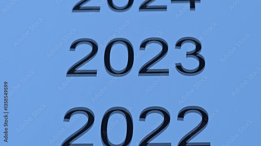 Numerical years printed on a surface, featuring the year 2025 in red. The years arranged sequentially from 2024 to 2027 Numerical years printed on a surface, featuring the year 2025 in red. The years arranged sequentially from 2024 to 2027