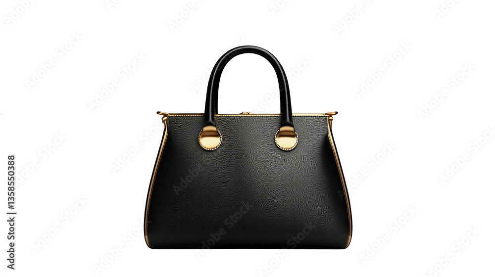 A stylish handbag with a leather texture and gold accents on a transparent background A stylish handbag with a leather texture and gold accents on a transparent background