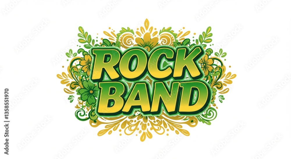 Fototapeta premium Vibrant logo of a rock band with floral elements, showcasing energy and creativity in music - rock band logo