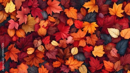 Autumn leaves background, vibrant fall foliage, nature design, perfect for wallpaper, social media post, or digital art print