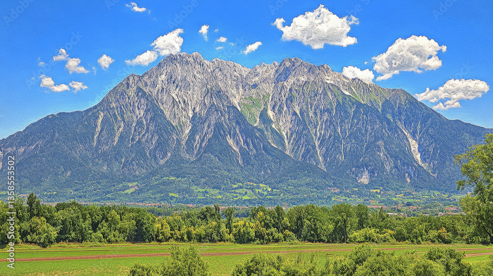 Naklejka premium Majestic mountains under bright blue sky