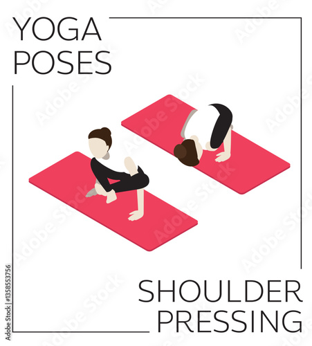 Yoga Pose Shoulder Pressing Isometric Vector Set