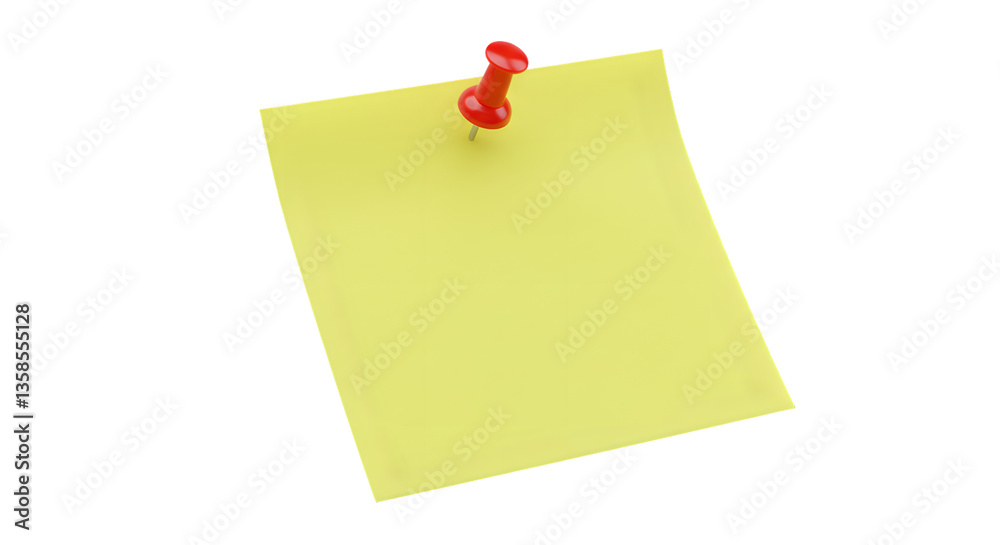 Yellow sticky post it note with red pushpin isolated on transparent background Yellow sticky post it note with red pushpin isolated on transparent background