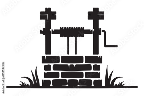 Old Water Well Silhouette for Vintage and Rustic Designs