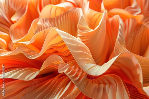 Abstract orange fabric with flowing textures and illuminating light patterns