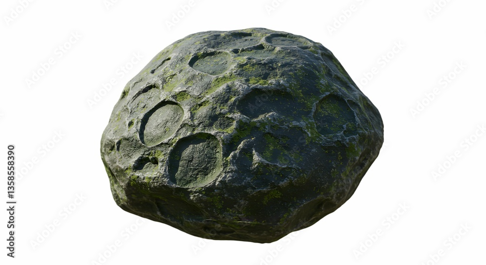 Moss Covered Stone Rock Texture Isolated on White Background Moss Covered Stone Rock Texture Isolated on White Background