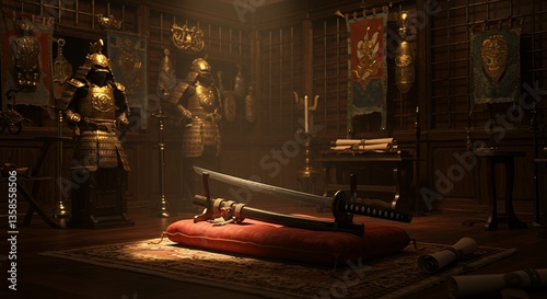 Samurai Sword Katana Display  Ancient Japan Room Interior