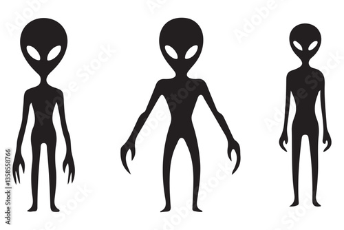 Three Aliens Silhouette Vector Illustration Graphic Design Elements