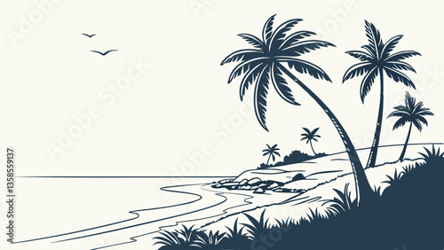 Minimalist Tropical Beach Silhouette Design 