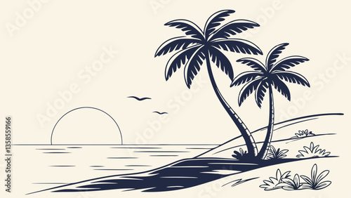 Minimalist Tropical Beach Silhouette Design 