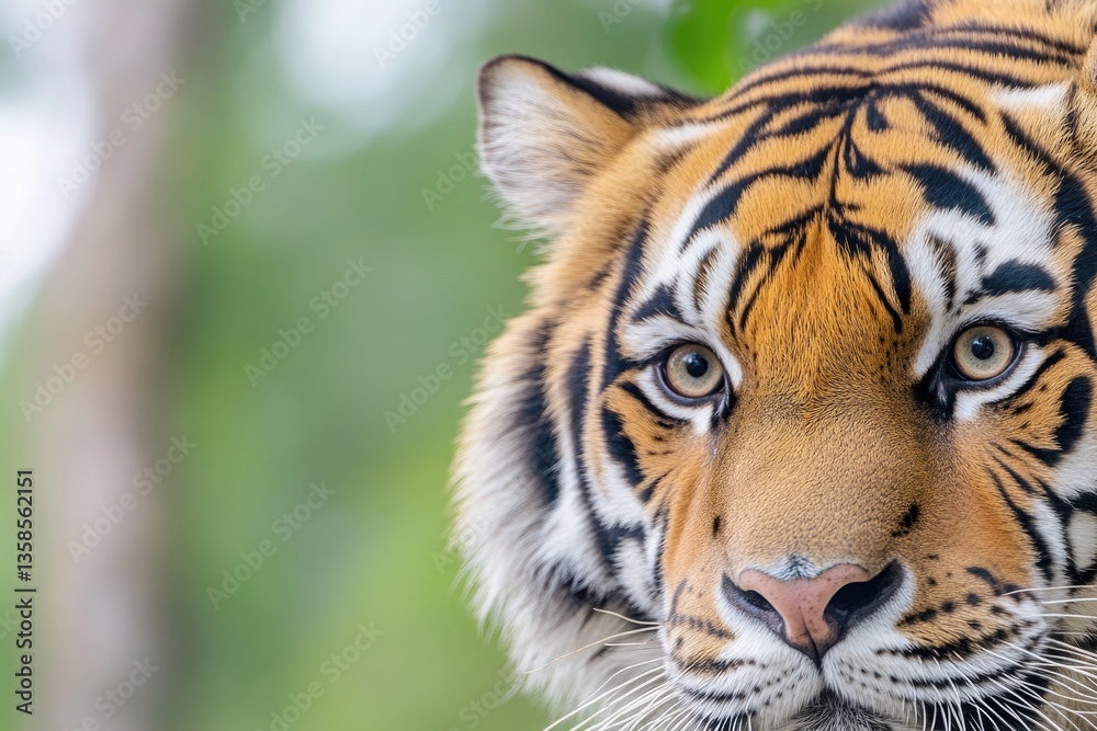 Obraz premium close-up photograph of majestic siberian tiger eye capturing its rich intricate patterns and intense gaze against blurred