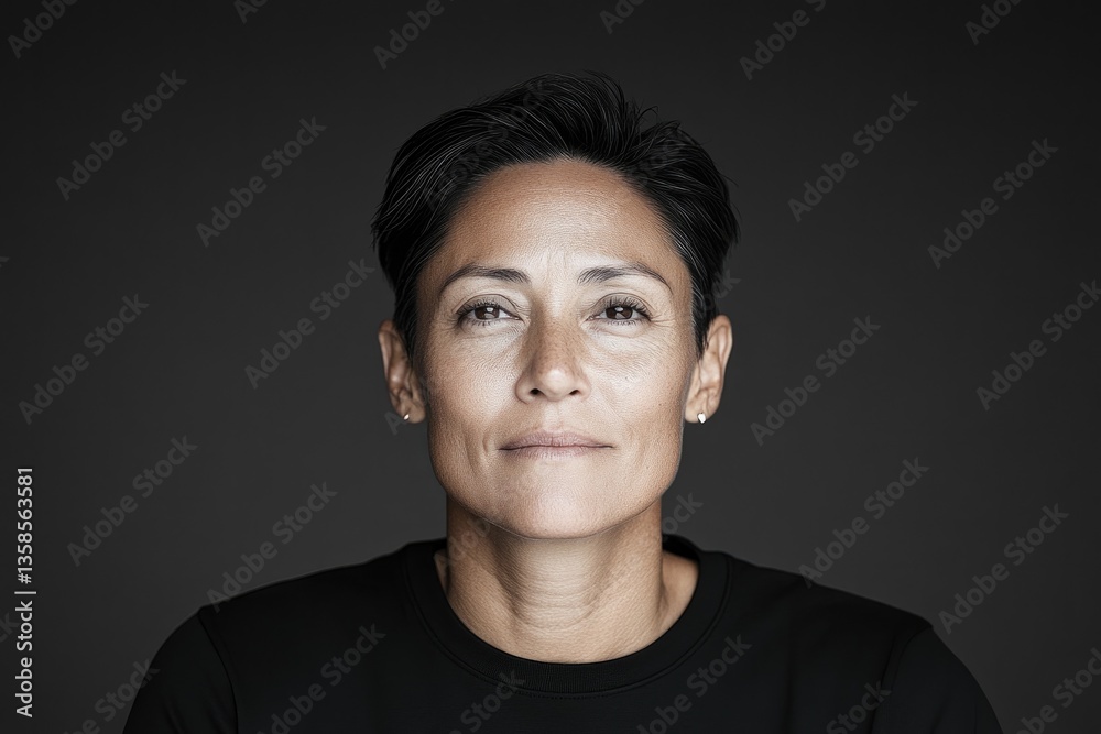 Fototapeta premium portrait of diverse individual with intense thoughtful gaze highlighting their dignity and humanity against dimly lit