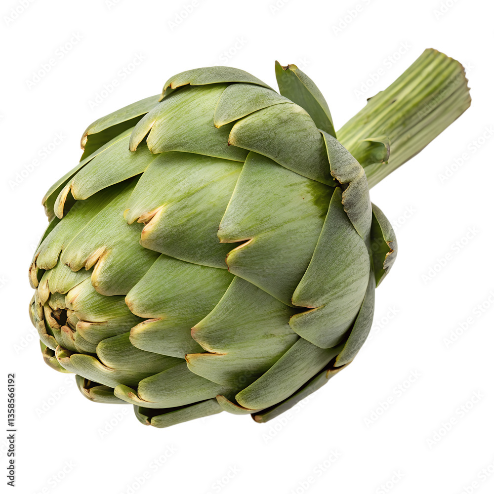 Obraz premium Top view of A Whole, Fresh Artichoke with Firm, Green Leaves