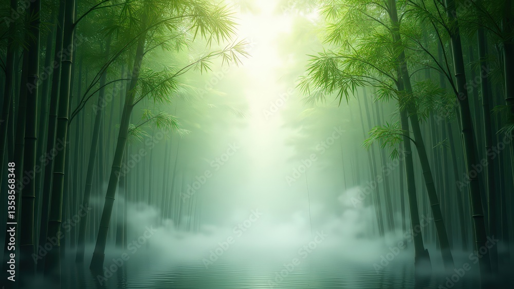 Obraz premium Misty Bamboo Grove with Ethereal Light - Generative AI