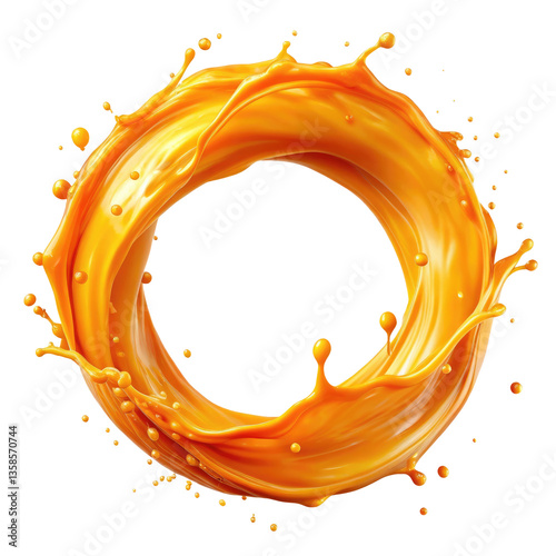 orange juice splash isolated on transparent white background, clipping path