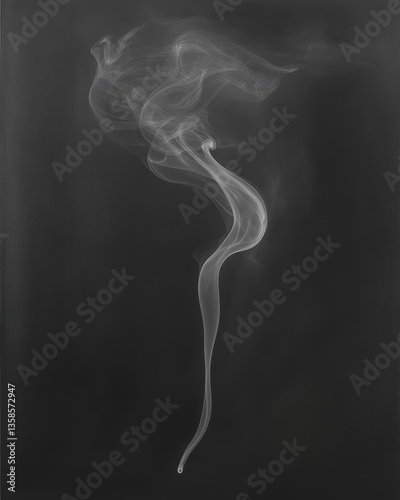 A thin plume of smoke gracefully ascends from the glowing tip of a cigarette, contrasting sharply against a deep black background, creating a moody and atmospheric scene.