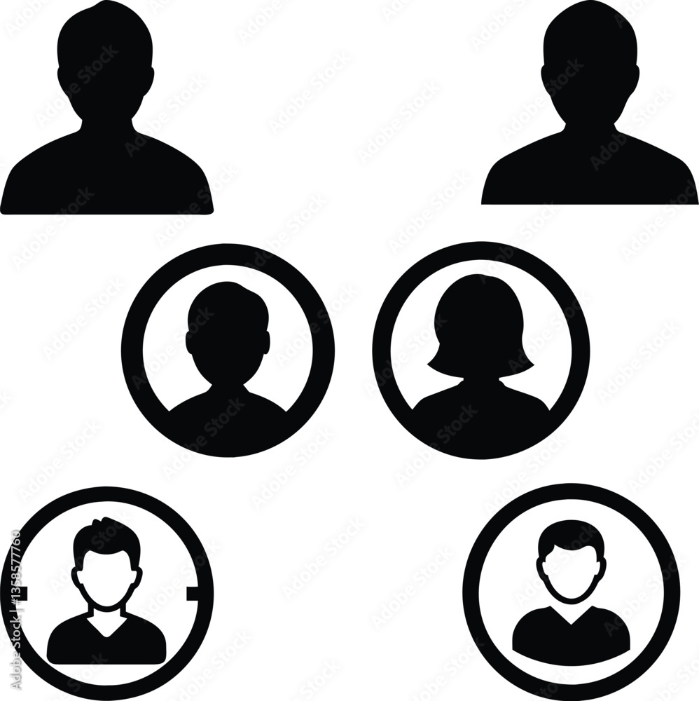 Avatar Silhouette Icon Set – Male and Female Avatar Profile Icons in Minimalist Style. Black Silhouette and Outline User Icons for Corporate, Social Media, and Web Design on White Background Avatar Silhouette Icon Set – Male and Female Avatar Profile Icons in Minimalist Style. Black Silhouette and Outline User Icons for Corporate, Social Media, and Web Design on White Background