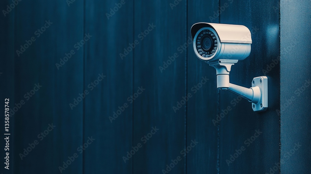 Obraz premium Security Camera on a Dark Blue Wall