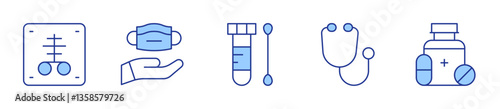 x rays, medical mask, medical test, stethoscope, medicine. Medical Icon vector illustration. Line Duotone style. Editable stroke