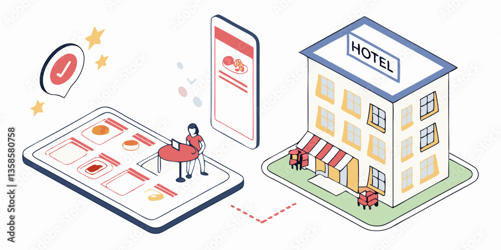 3d collection of hotel and service online booking concept. Eps 10 Vector.
