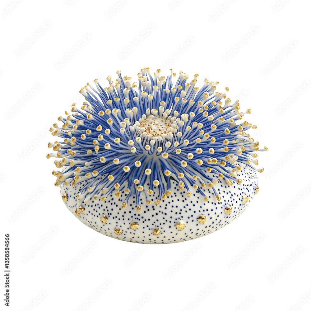 Elegant Blue and Gold Porcelain Sculpture Abstract Floral Design