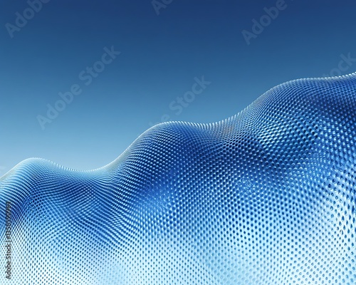 A blue wavy patterned surface with a gradient background sky