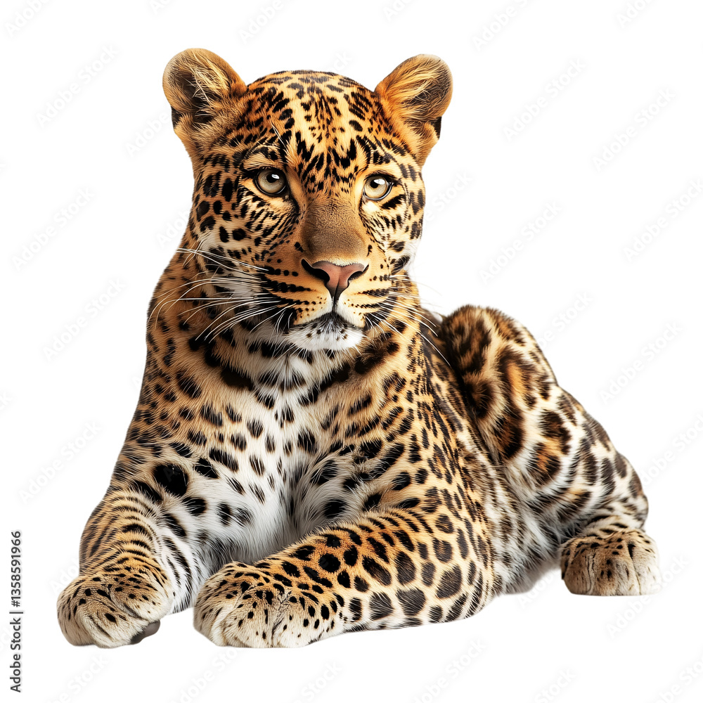Fototapeta premium Spotted feline portrait, wild leopard or jaguar, big cat mammal isolated on transparent background