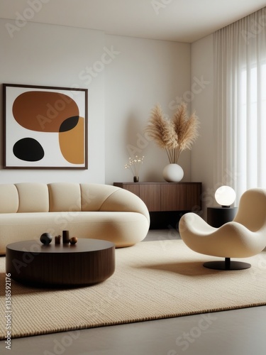 Home interior design of japandi living room with minimalist style, home interior mockup