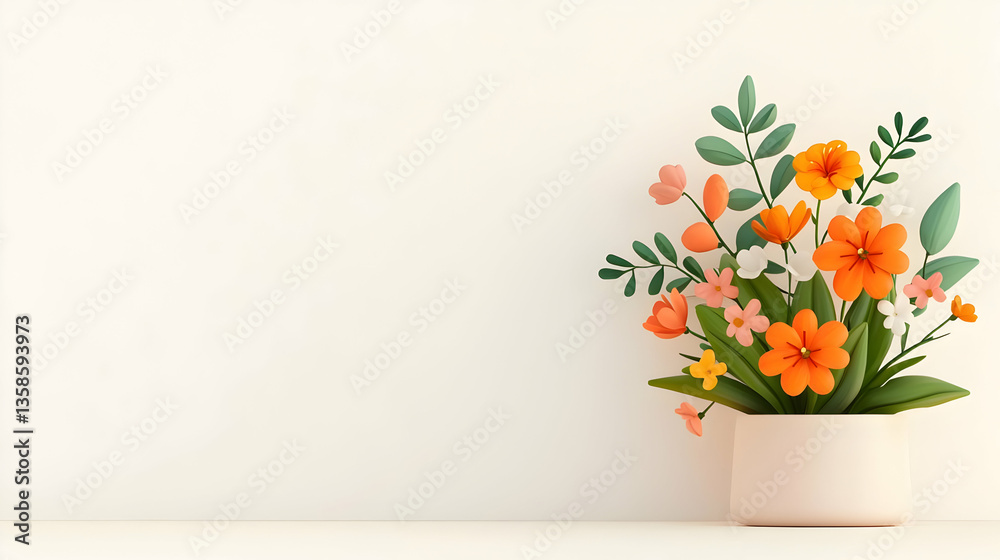 Modern Spring Floral Arrangement in Minimalist Pot on White Background Modern Spring Floral Arrangement in Minimalist Pot on White Background