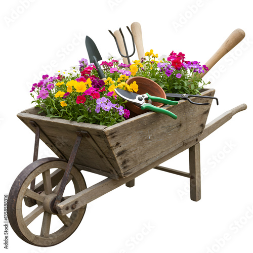 gardening tools and flowers
