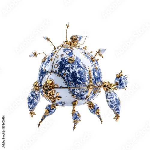 Obraz na płótnie Exquisite Porcelain and Gold Orb Sculpture A Fusion of Art and Craftsmanship w salonie