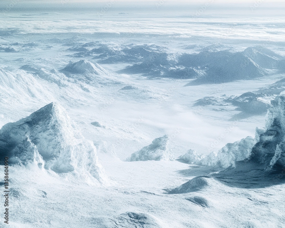 Obraz premium A breathtaking snow-covered mountain range stretches across the horizon, showcasing several majestic peaks blanketed in pristine white snow, glistening under the bright blue sky.