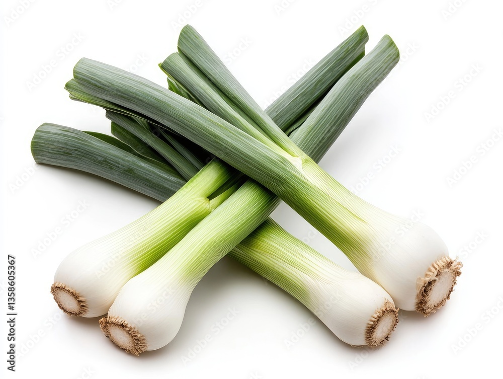 Fresh green scallions arranged on white background Fresh green scallions arranged on white background