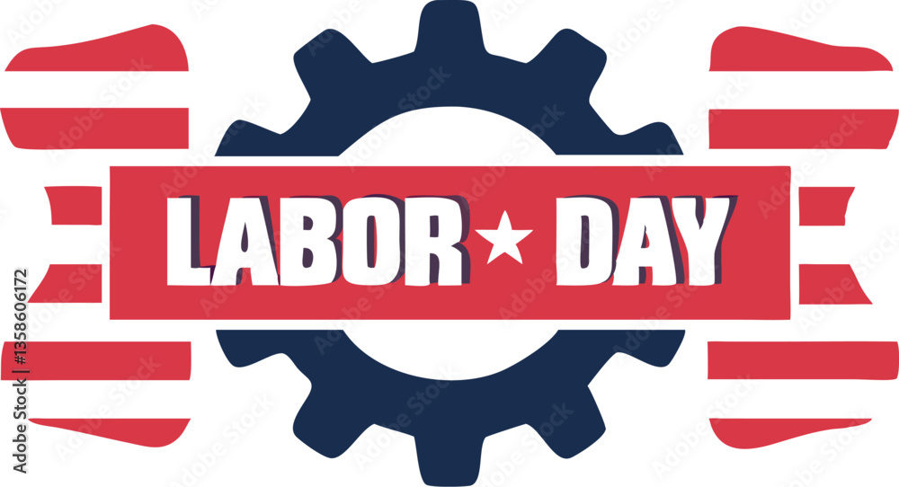 Fototapeta premium Labor Day Vector Graphic - Gear and USA Flag Design