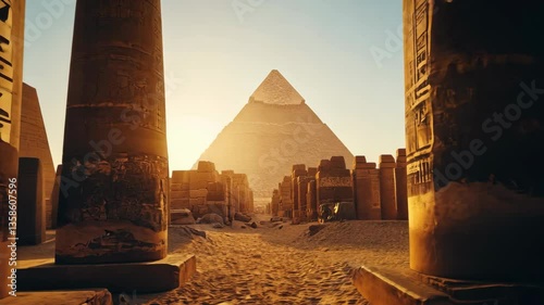 Sunset view of pyramids and ancient structures in Egypt