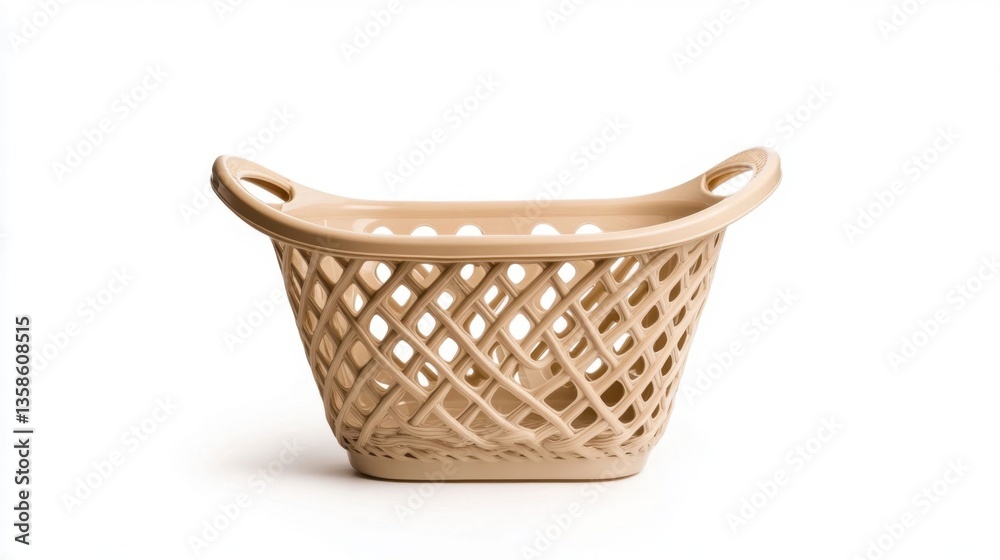 Woven Plastic Laundry Basket in Soft Beige Color for Home Use Woven Plastic Laundry Basket in Soft Beige Color for Home Use