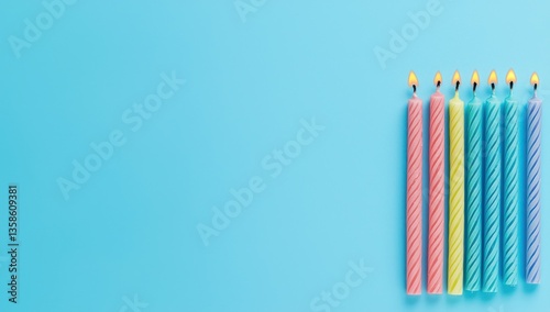 Blue background featuring a row of colorful, flat-laid candles.