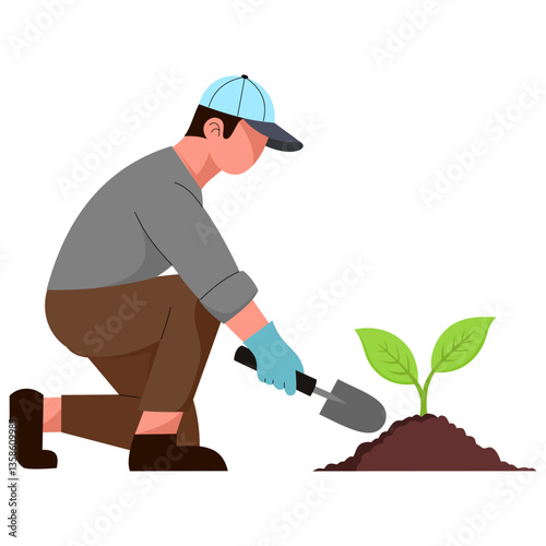A man planting vector  illustration 