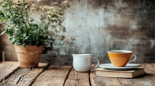 Wallpaper Mural Cozy Autumn Morning: Coffee, Book, and Plants Torontodigital.ca