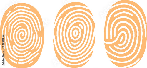 Group of Finger Print on white Paper. Yellow and White.