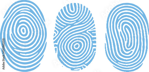 Blue fingerprint or thumbprint set isolated on white