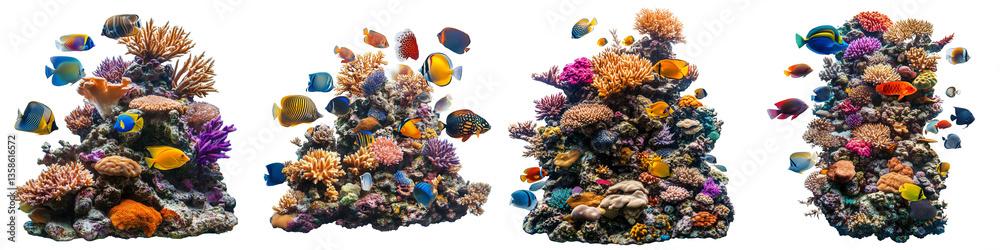 A set of Coral reef with tropical fish isolated on a transparent background A set of Coral reef with tropical fish isolated on a transparent background